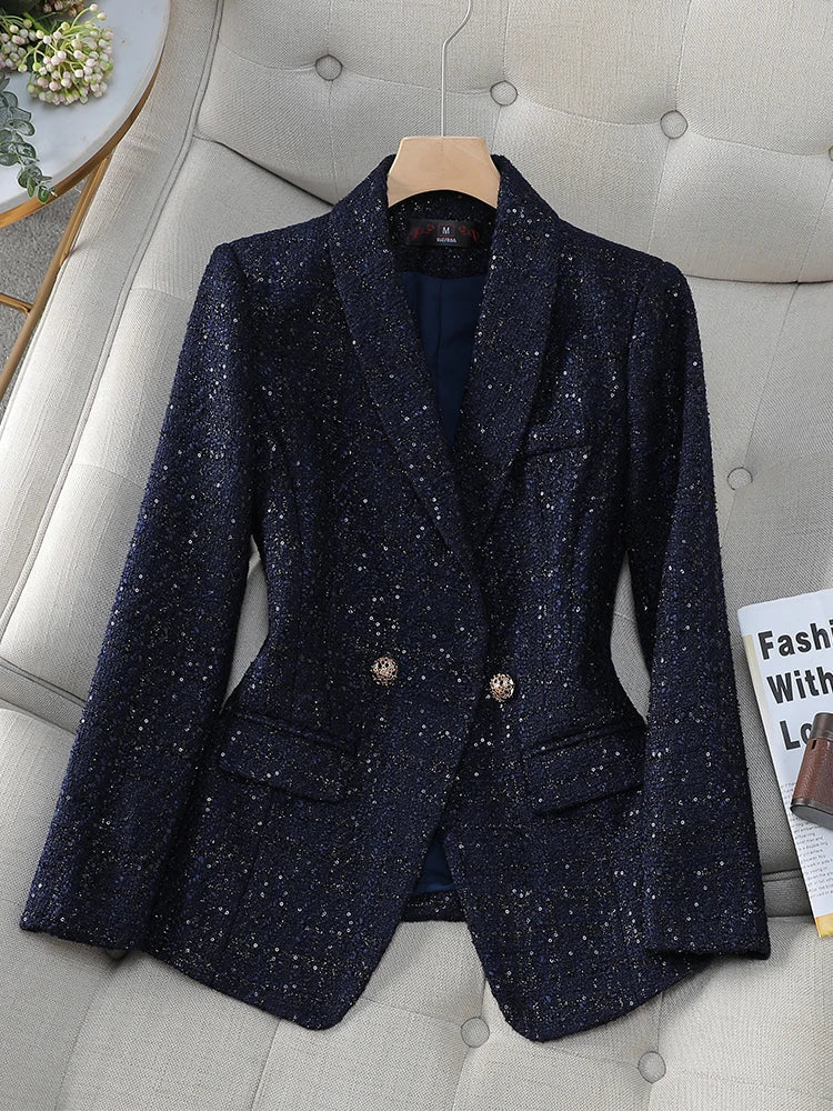 Sparkling Casual Blazer with Decoration Buttons