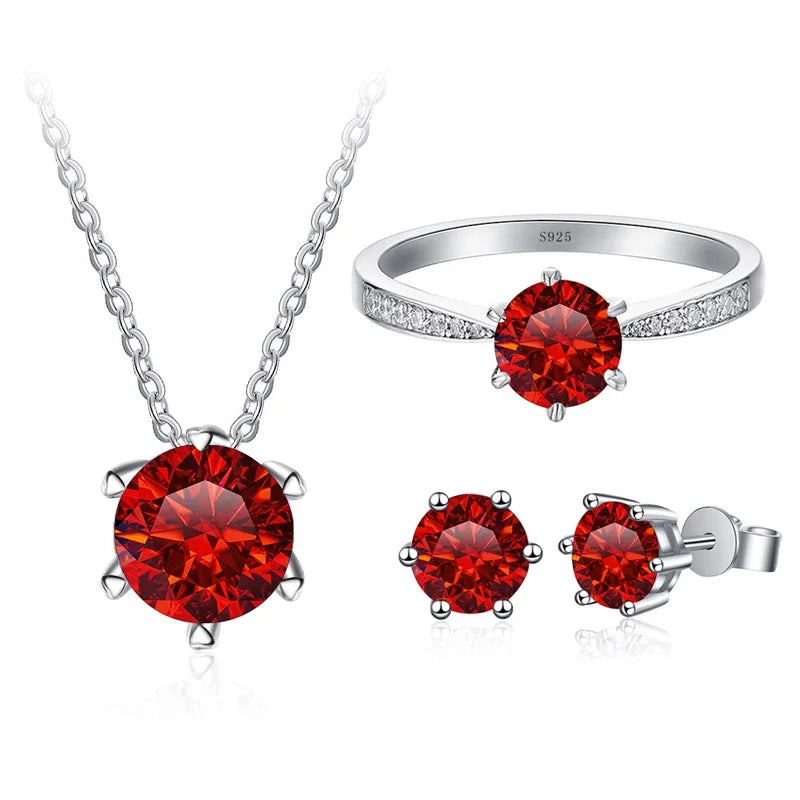 Solitaire Sterling Silver Moissanite Diamond Jewelry Set