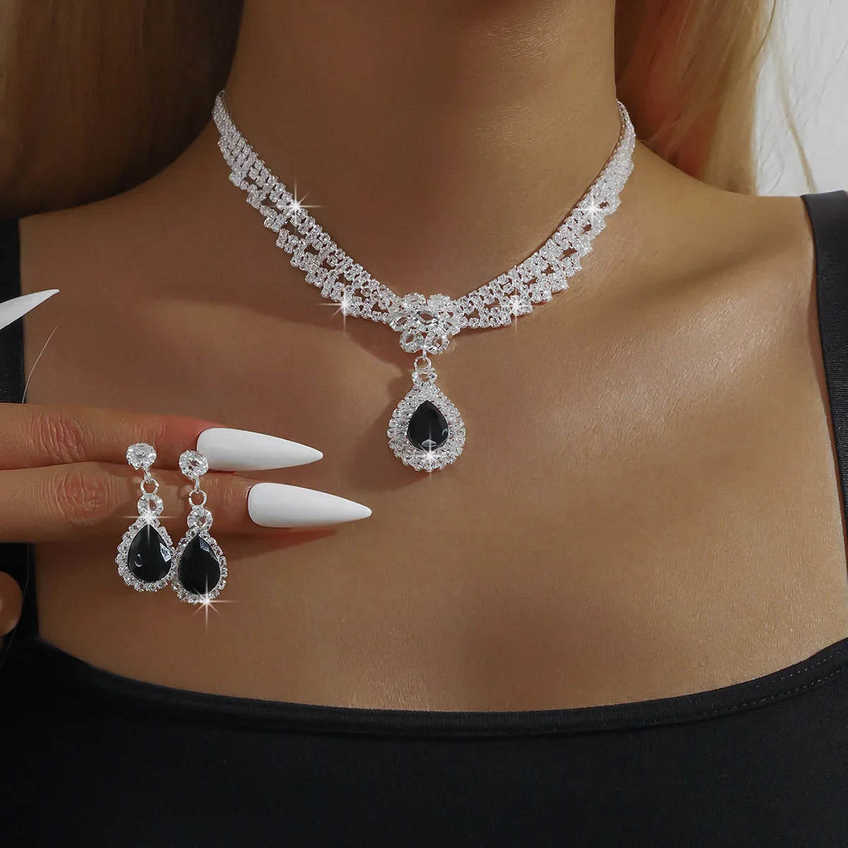 3 Piece Water Drop Necklace & Earrings Jewelry Set