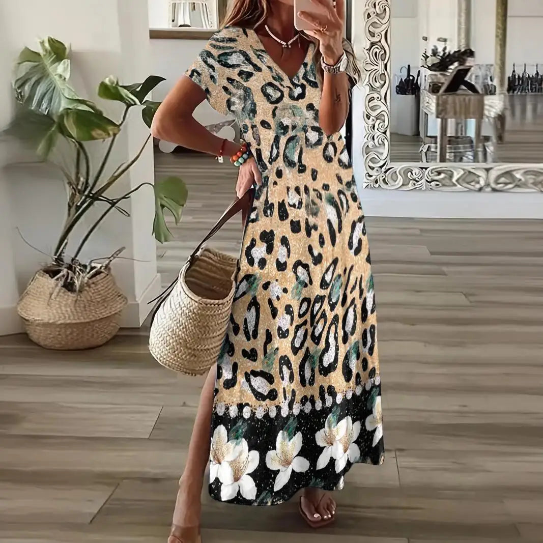 On the Go Short Sleeve Leopard Print Dress