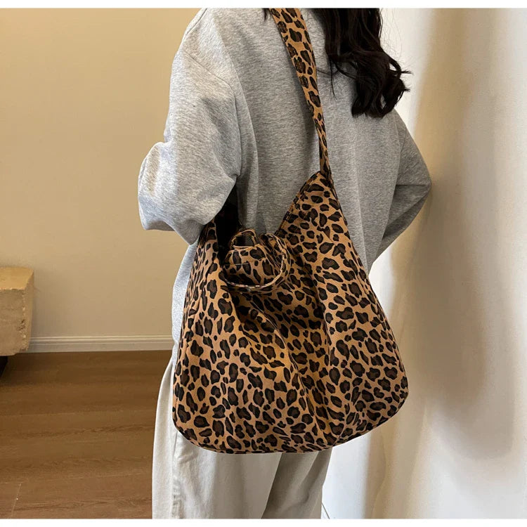 Versatile Casual Leopard Print Canvas Fashionable Crossbody Shoulder Bag