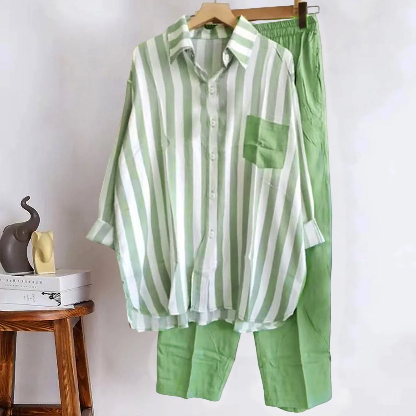 Cotton Linen Casual Loose Fit Top Wide Leg Pants Set