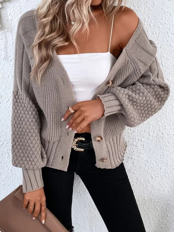 Khaki  V-neck Knit Button Sweater Cardigan Coat