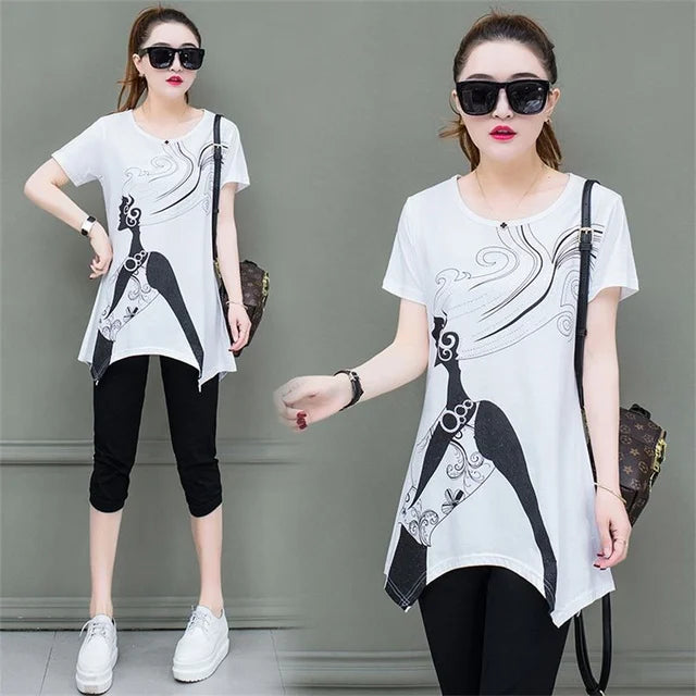 Korean Fashion Loose Short Sleeve Top & Pants 2 Piece Set
