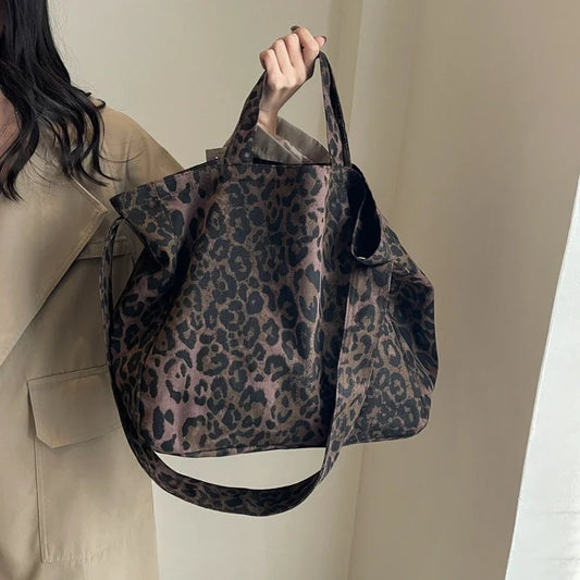 Versatile Casual Leopard Print Canvas Fashionable Crossbody Shoulder Bag