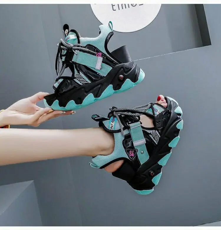 Buckle Strap Lace Design Platform Sneaker Sandals