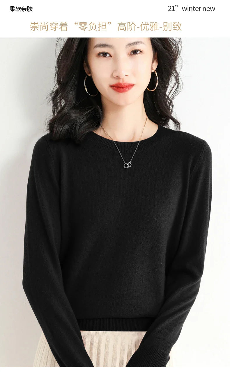 Classic Style Cashmere Round Neck Pullover with  Long Sleeve