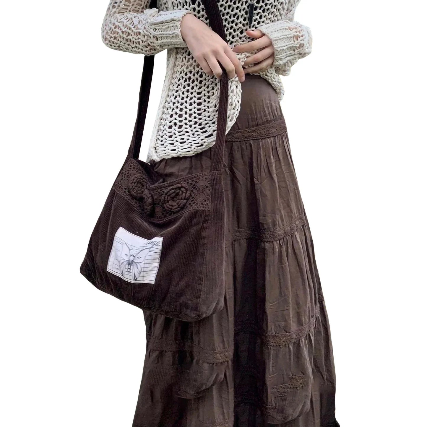 Retro Brown Ruffle Long  Skirts