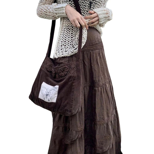 Retro Brown Ruffle Long  Skirts