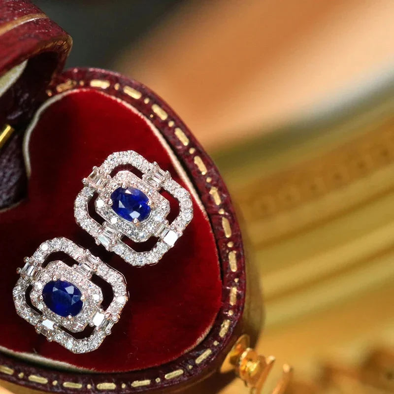 Geometric Shaped Blue CZ Stud Earrings