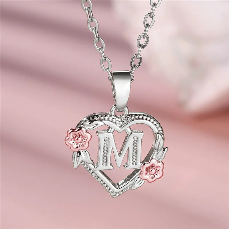 Personal A-Z Letter Flower Pendant Necklace