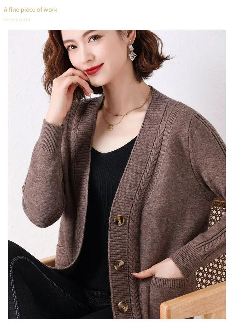 New Vintage  Button Cardigans Sweaters Coat with  Long Sleeve