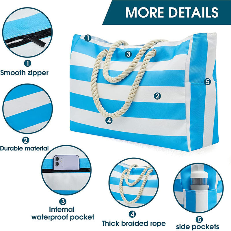 Canvas Striped Large Beach Traveling Bag