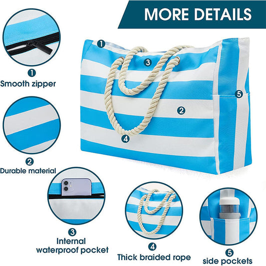 Canvas Striped Large Beach Traveling Bag
