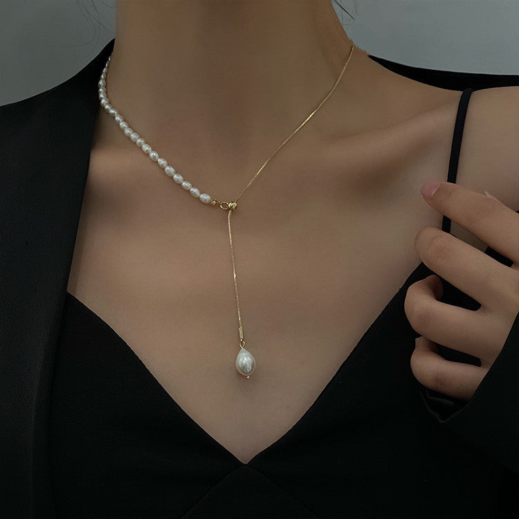 Unique Freshwater Pearl Adjustable Pull Drop Necklace.