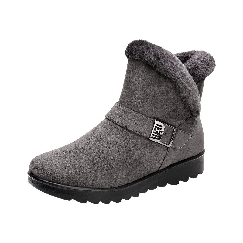 Buckle Strap Plush Martin Snow Boots with Zipper