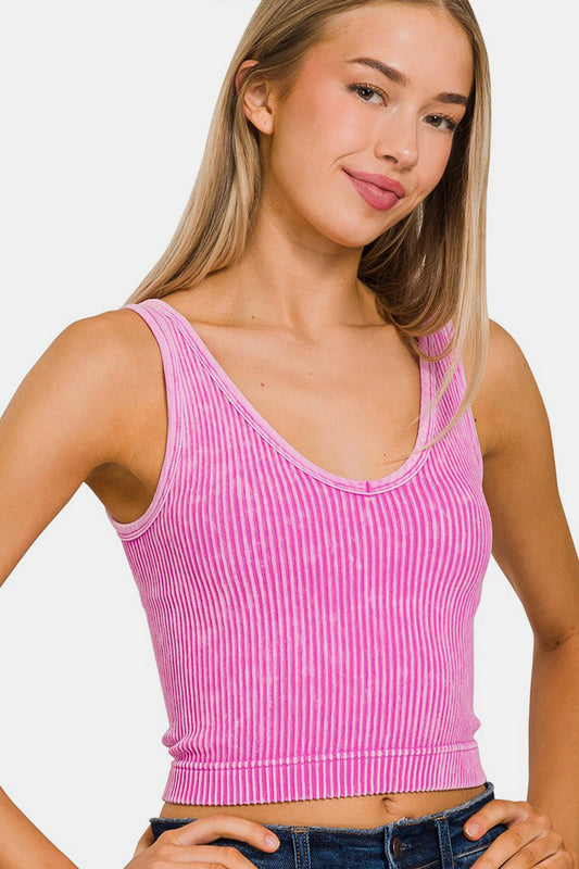 Bubblegum Washed Ribbed Cropped Tank
