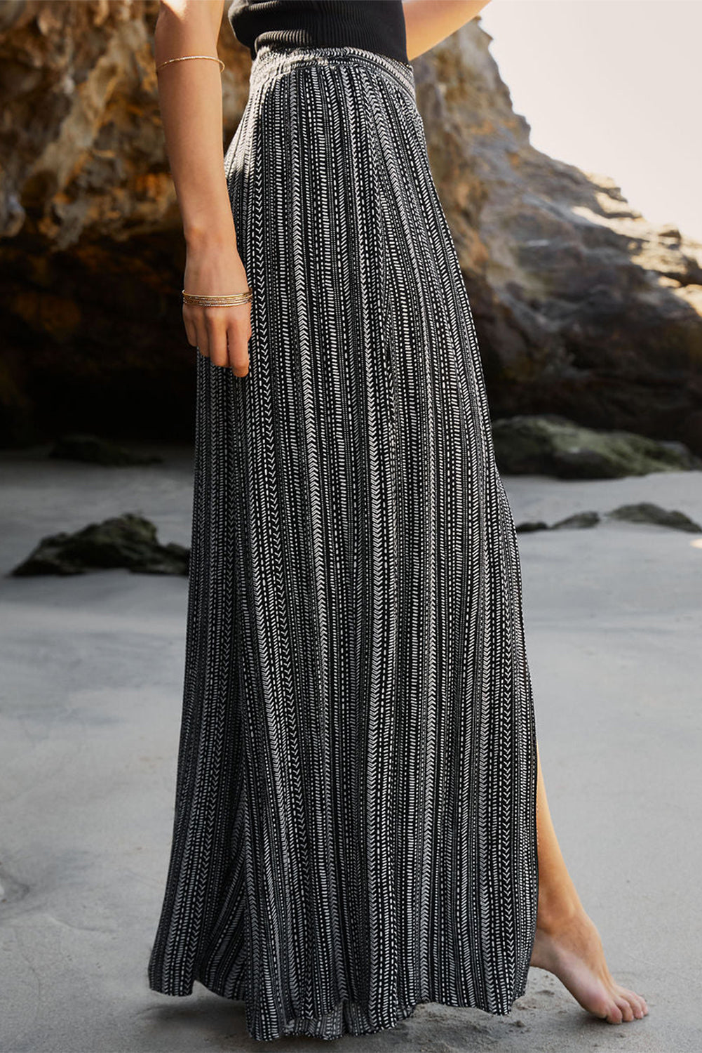 Trendy Palazzo Slit Hem Wide Leg Pants