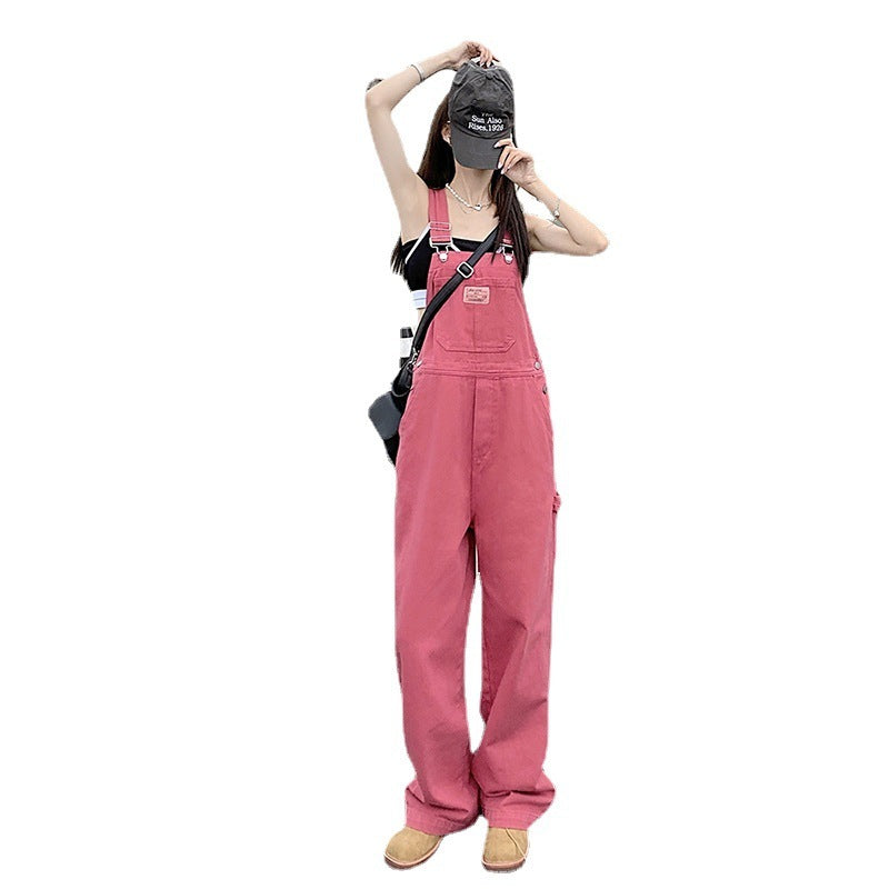 Rose Pink Denim Strap Loose Fitting Overalls