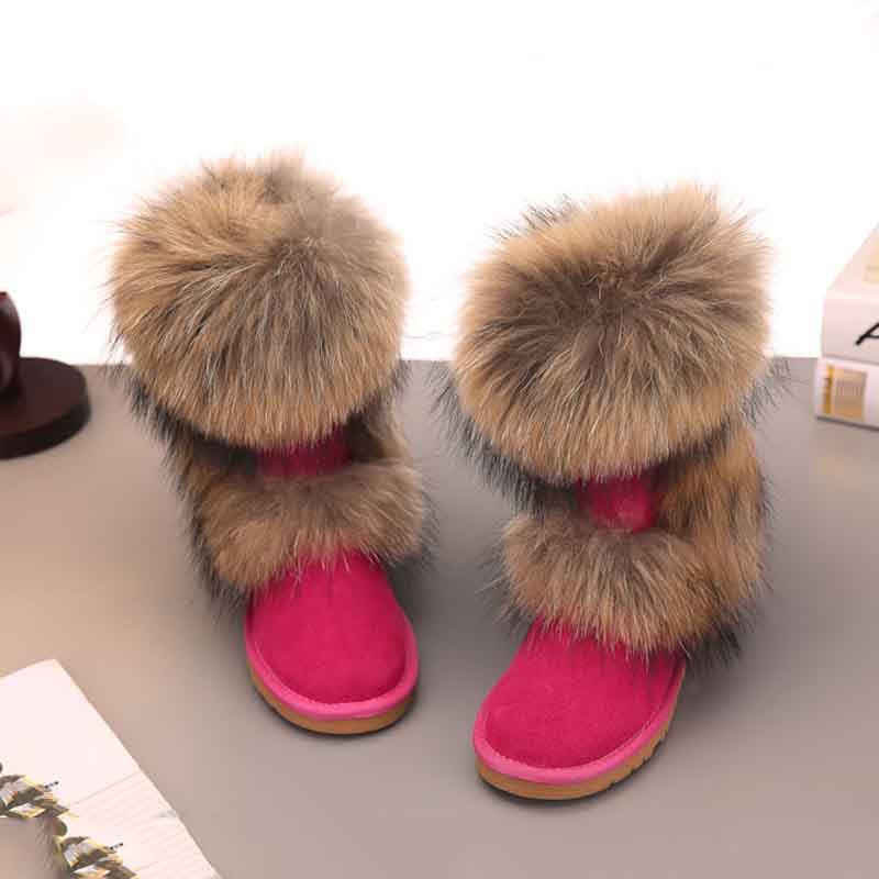 Mid-calf Genuine Fox Fur Snow Boots