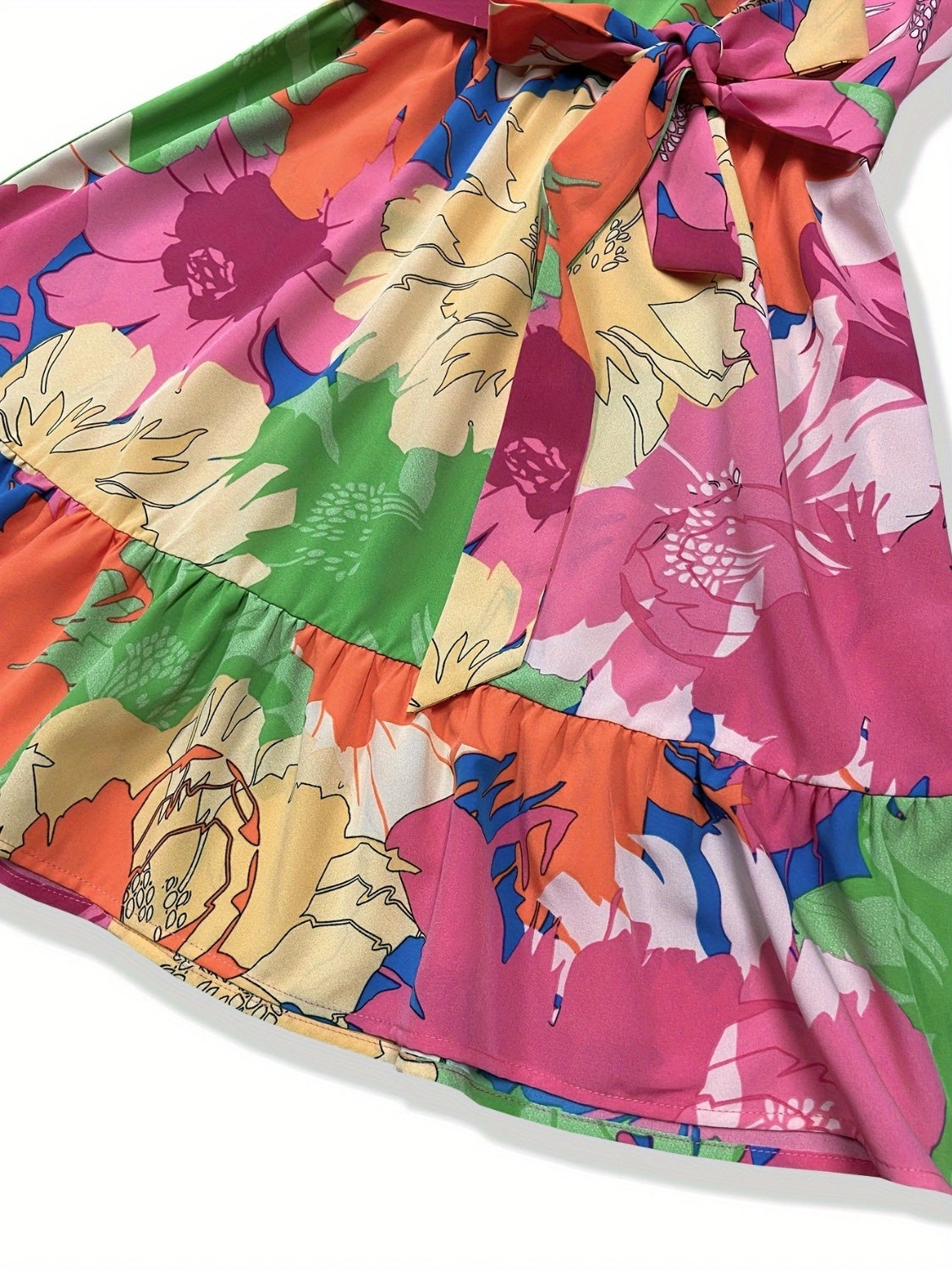 French Style Tied Printed Mock Neck Sleeveless Dress