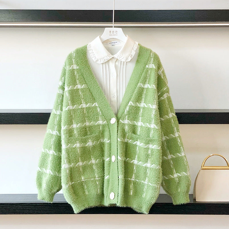 Keep Dreaming Mink Fleece Checkered Cardigan