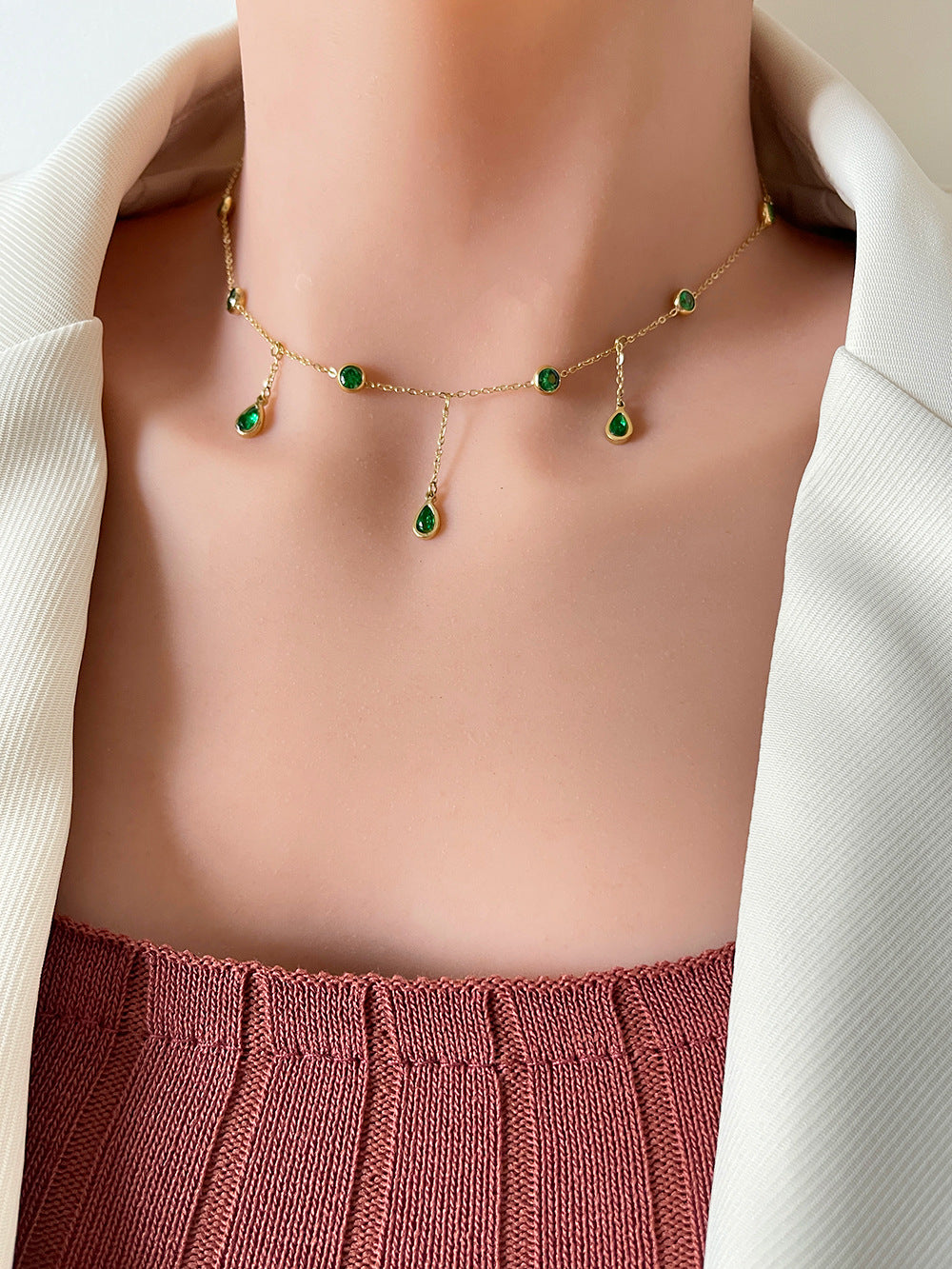 Dazzling Beccarite Tassel Choker Necklace.