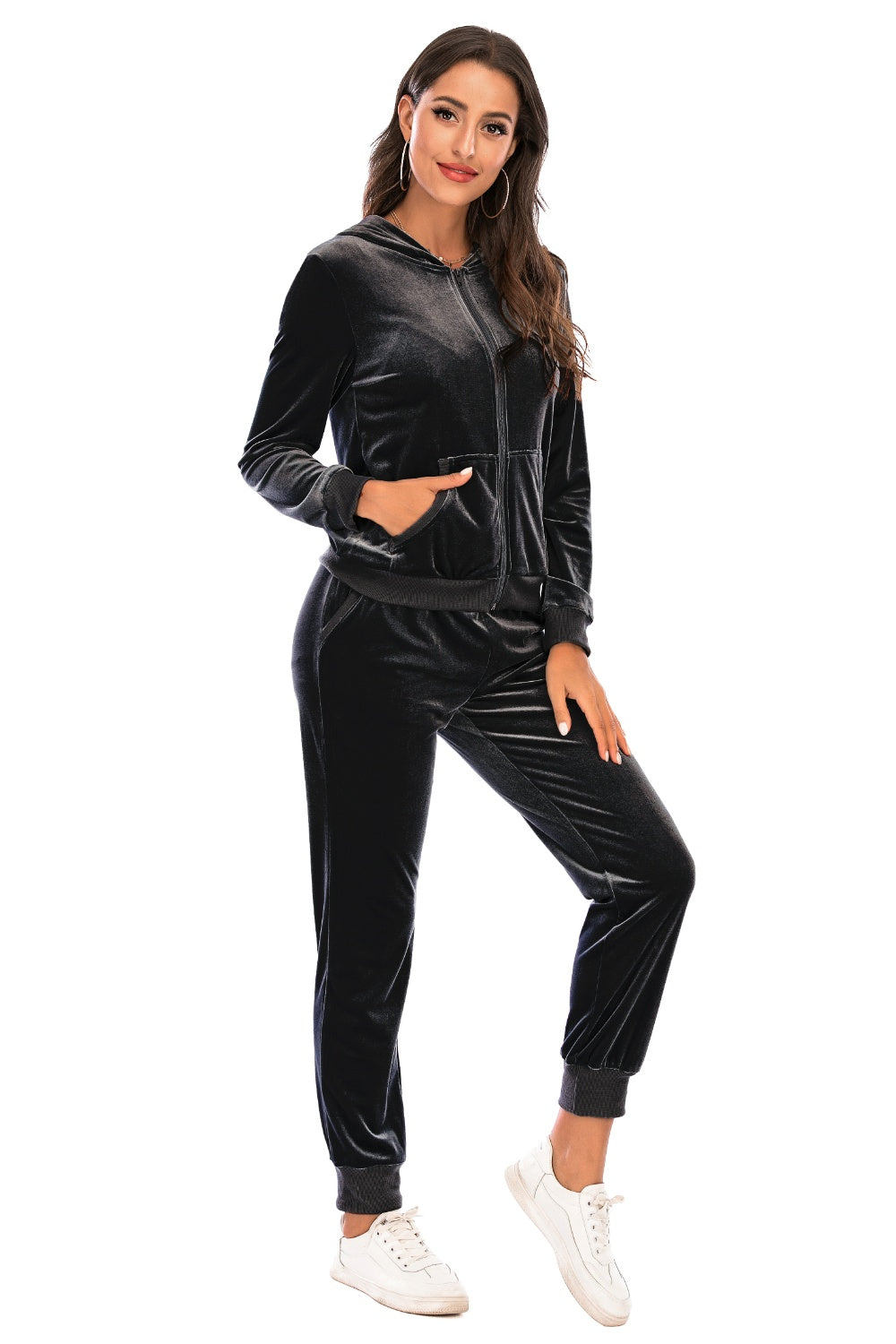 Luxe Velvet Zip-Up Hooded Jacket and Pants Set