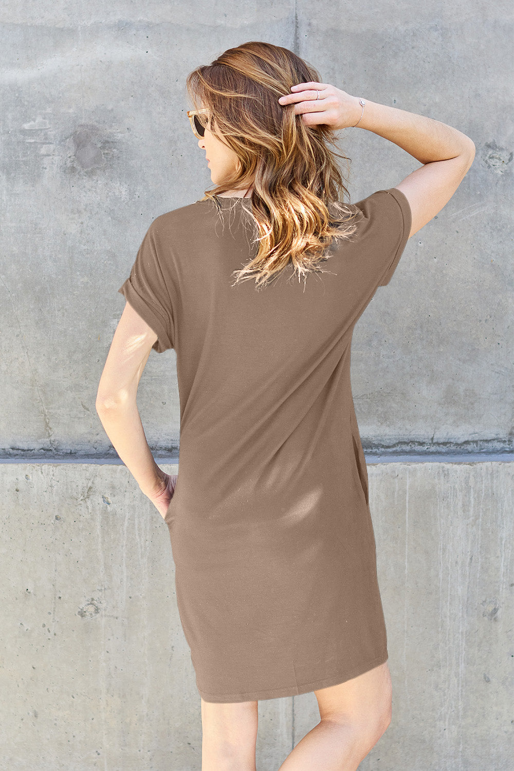 Comfy Round Neck Short Sleeve Dress with Pockets
