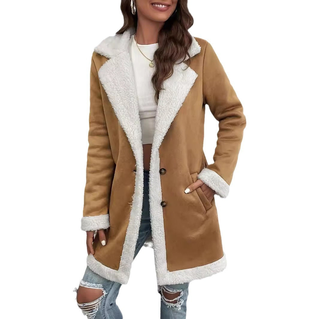 Long-sleeved Lapel Deerskin Velvet Thick Woolen Coat