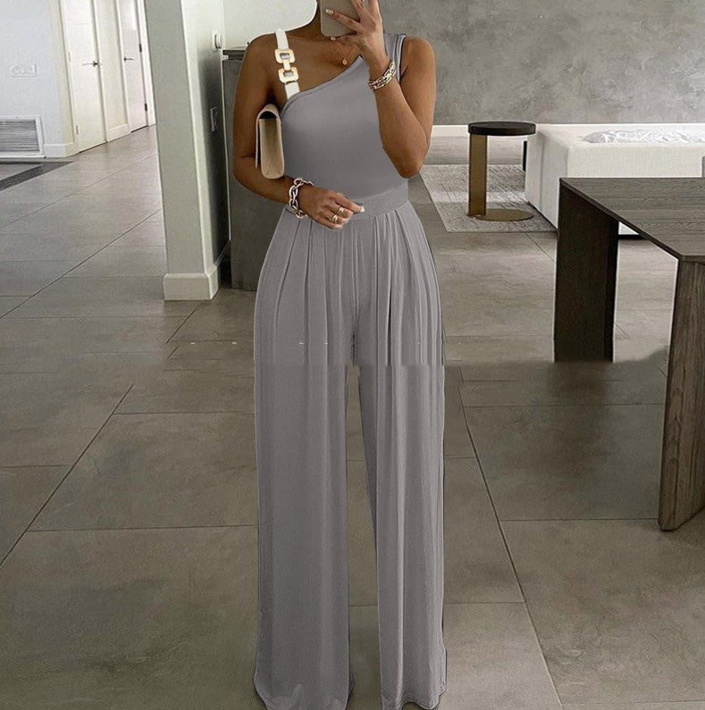 Gold Metal Buckle Vest Top High Waist Wide Leg Jumpsuit