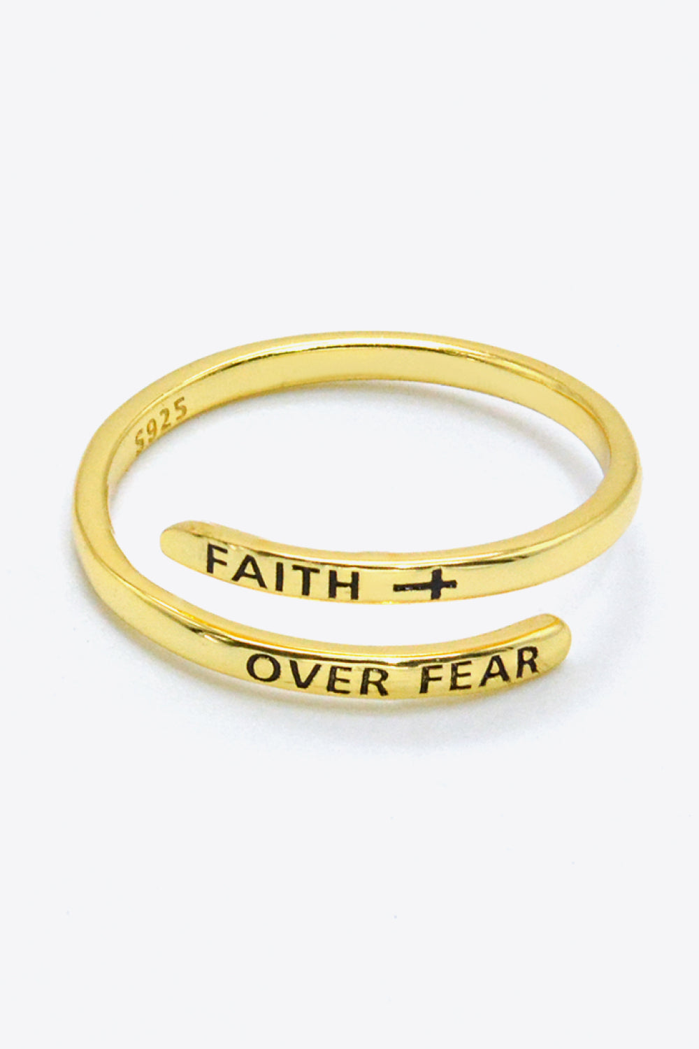 Faith Over Fear Gold Bypass Ring - One Size Fits All.