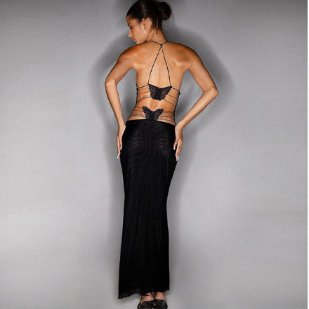 Extravagant V-Neck  Slim Dress W/ Butterfly Back Straps