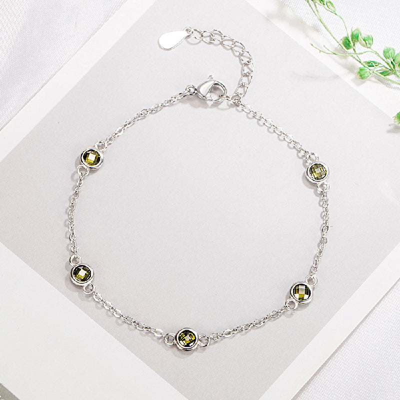 Dainty 925 Sterling Silver Bracelet With Zircon Gemstone.
