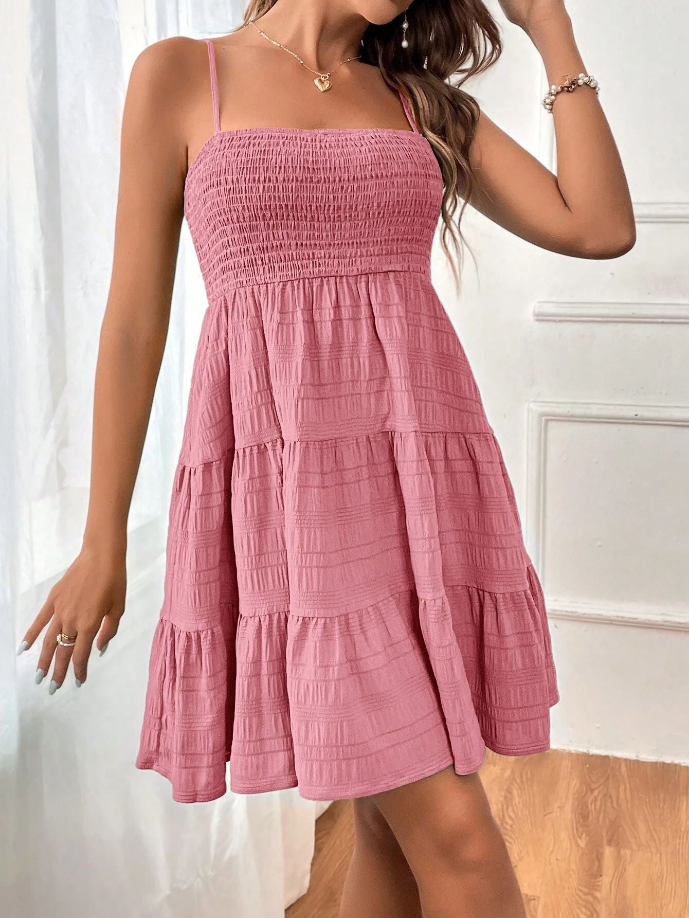 Summer Solstice Square-collar Pleated Dress