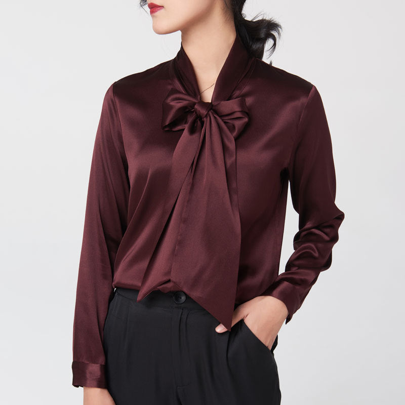 Bow Beauty V-neck Silk Ribbon Shirt