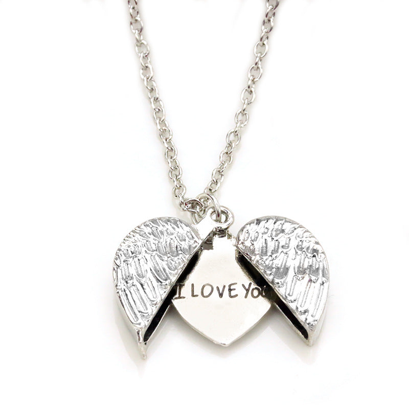 Open Your Heart Angel Wings Love Necklace in Silver or Gold.