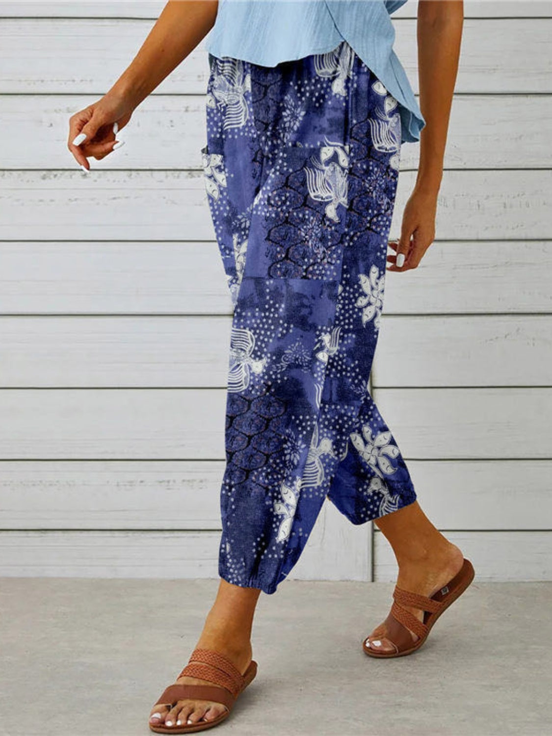 Bohemian Printed Tied Cropped Capris Pants