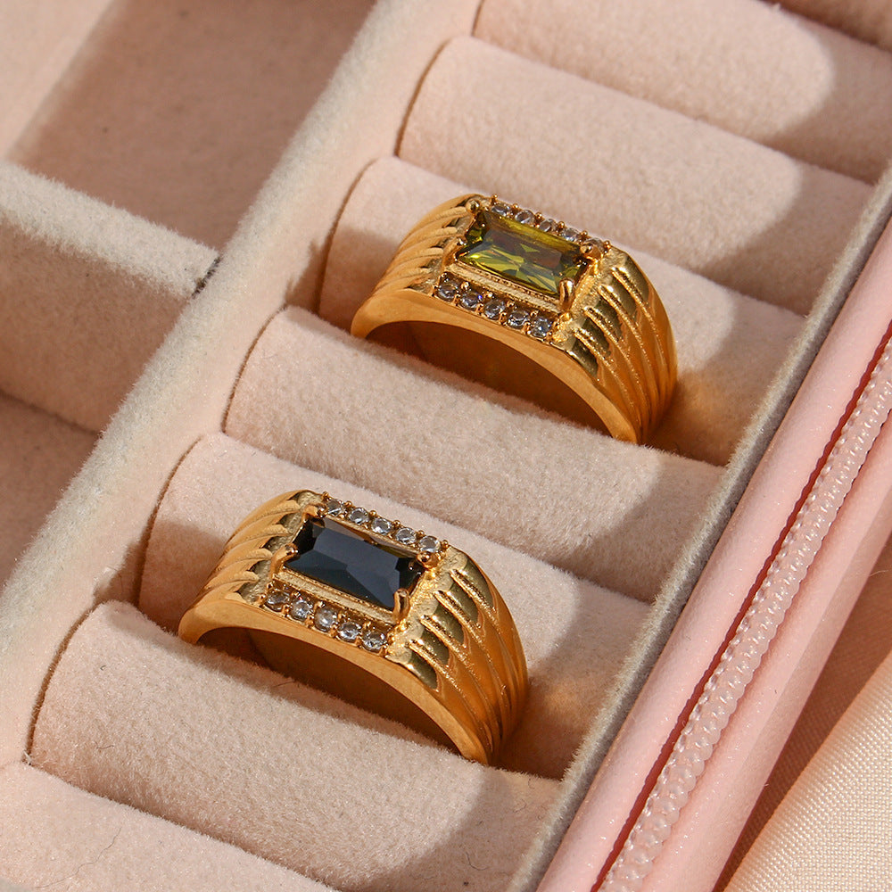 Popular And Fashionable CZ Stone Stainless Steel Gold Ring - Unisex.