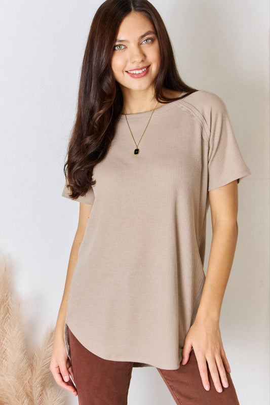 Light Mocha Baby Waffle T-Shirt Top with Short Sleeve