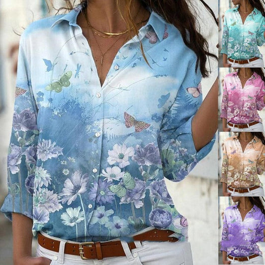 Chromatic Floral Printed Long-sleeved Shirt