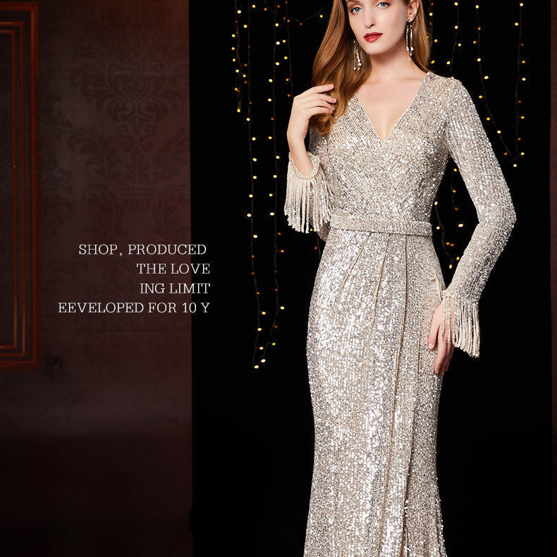 Silver White Long Evening Dress