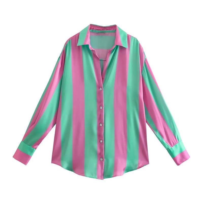 Striped Silk European Style Loose Printed Shirt