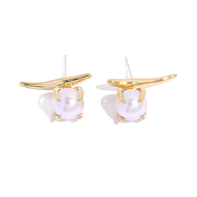 Elegant Design 925 Sterling Silver Gold Overlay Pearl Stud Earrings.