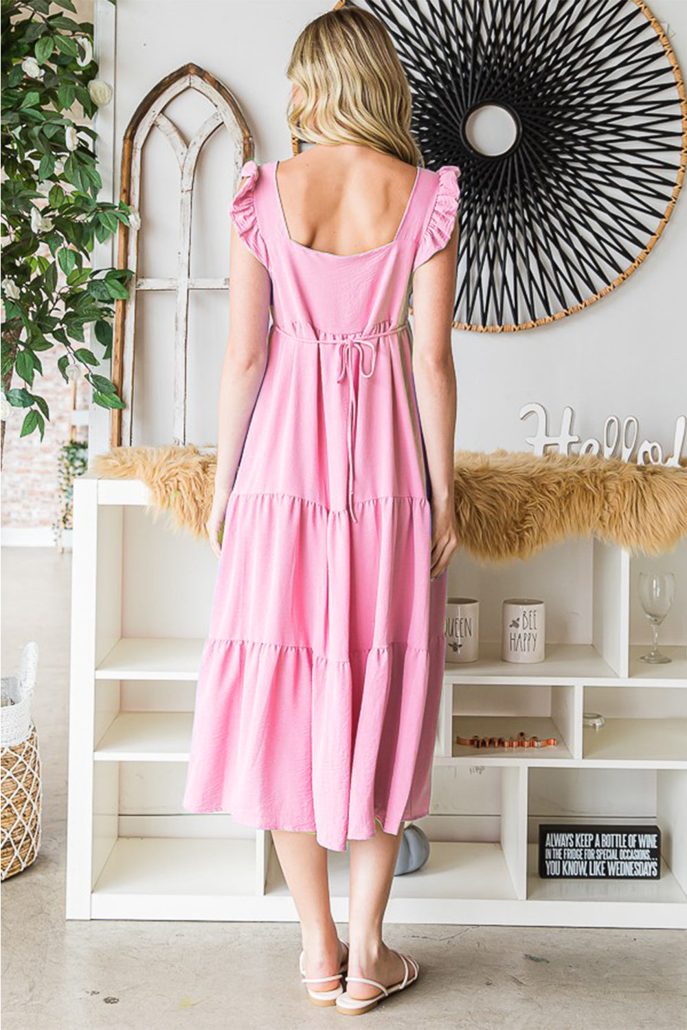 Sugar Pink Ruffled Sleeveless Tiered Midi Dress