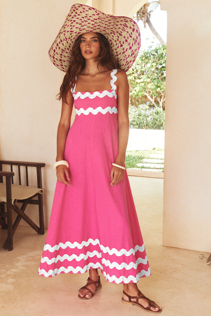 Wavy Pattern Suspender Long Maxi Dress