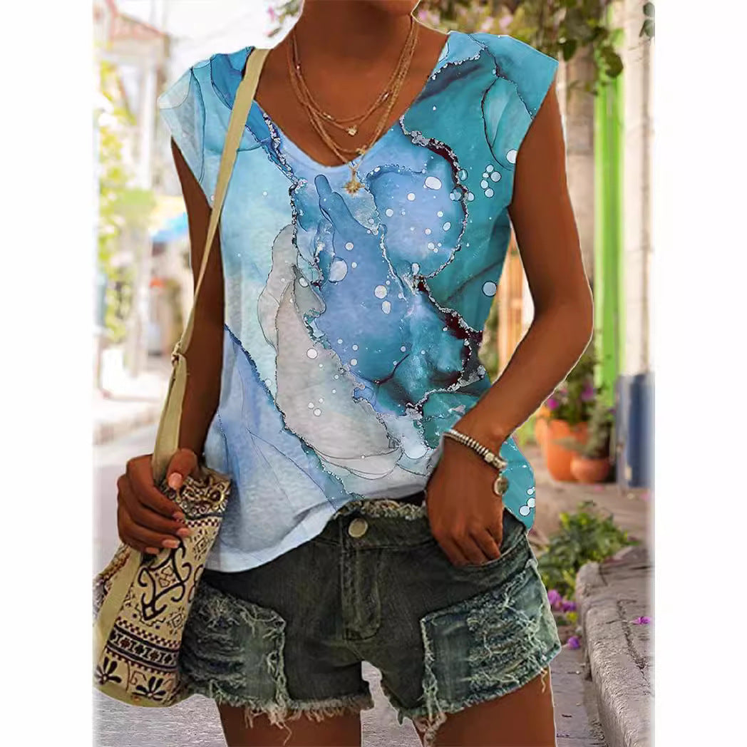 Rose Garden 3D Digital Printing   Sleeveless V-neck  Top