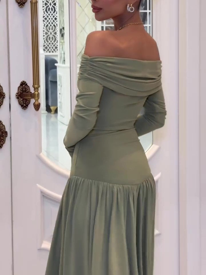 One Shoulder Long Sleeve Patchwork Maxi Dress