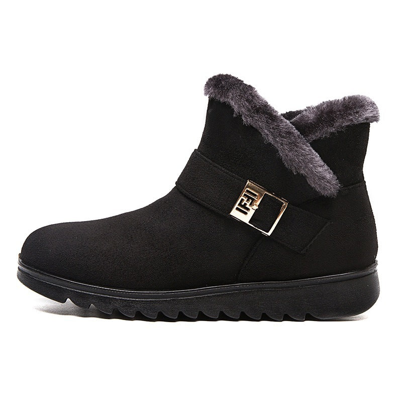 Buckle Strap Plush Martin Snow Boots with Zipper