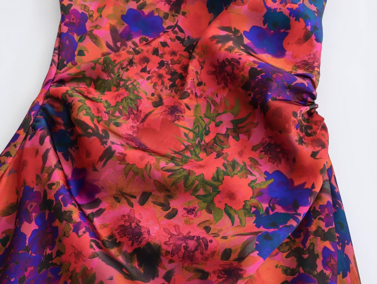 Flower Printed Silk Satin Sleeveless Dress